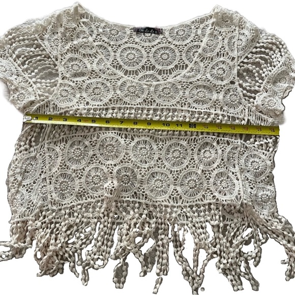 🌺Ooh La La festival core boho cropped crochet knit top w fringe tassle hem🌸🌺 - Picture 8 of 13